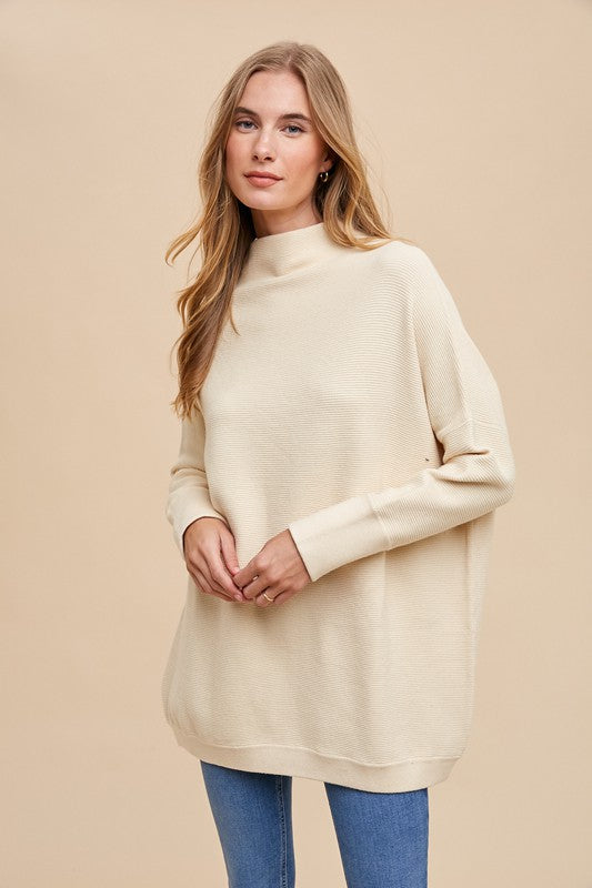 Cream Oversized Textured Sweater Tunic