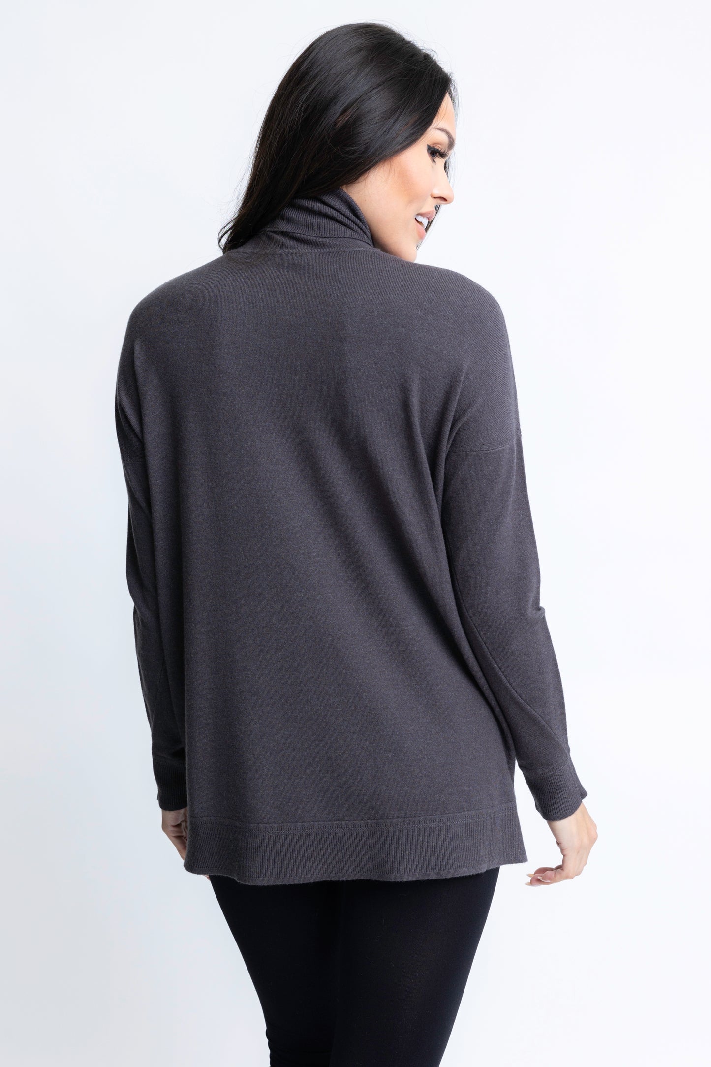 Solid Turtleneck Sweater Tunic Top - Charcoal