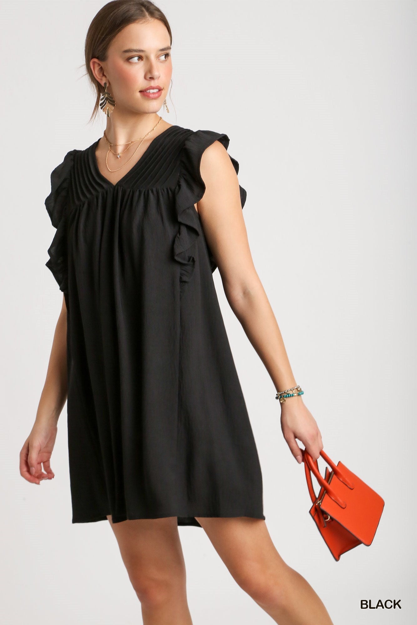 Emily Ruffle V-Neck Shift Dress