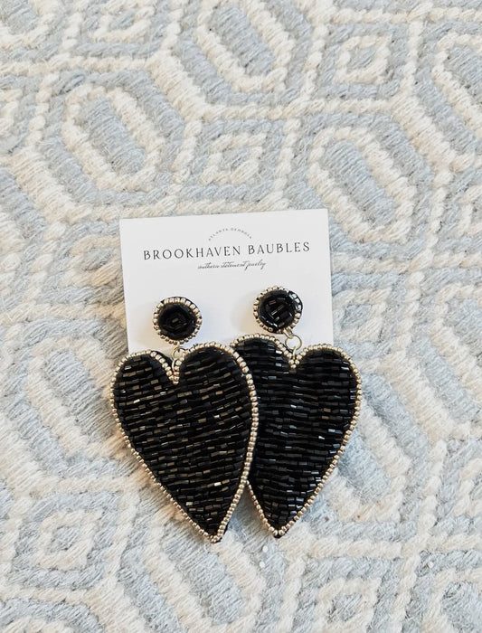 Black Sequin Heart Earrings