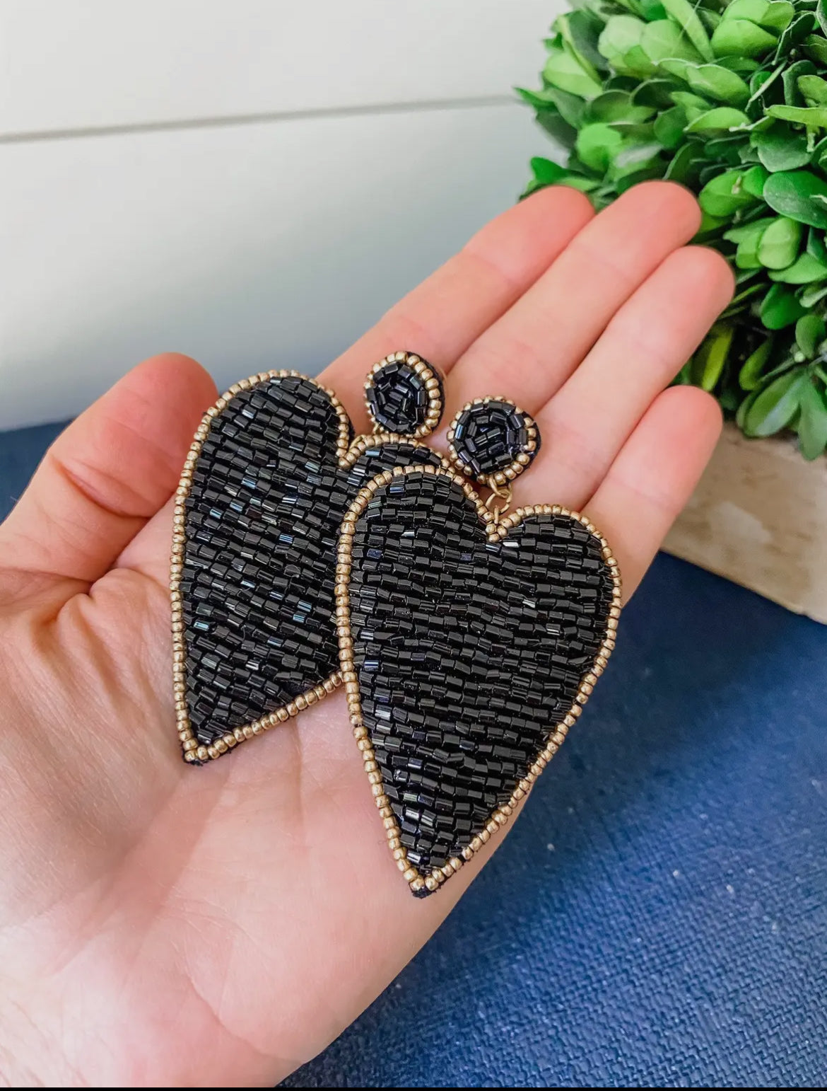 Black Sequin Heart Earrings