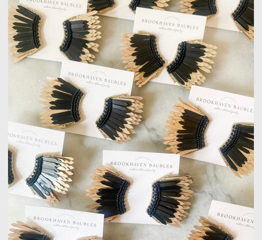 Black and Gold Sequin Beaded Wing Earrings