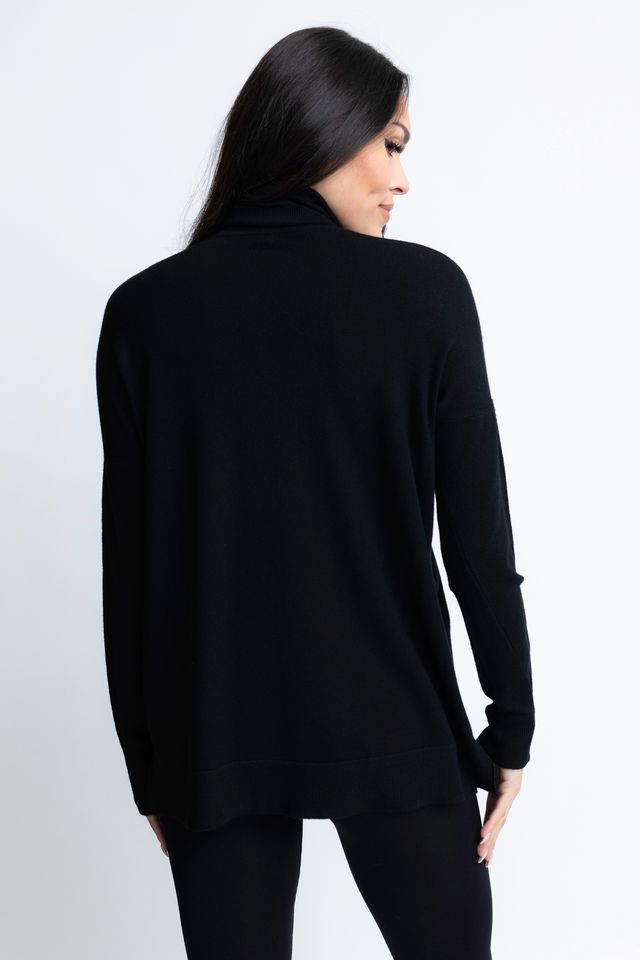 Solid Turtleneck Sweater Tunic Top - Black