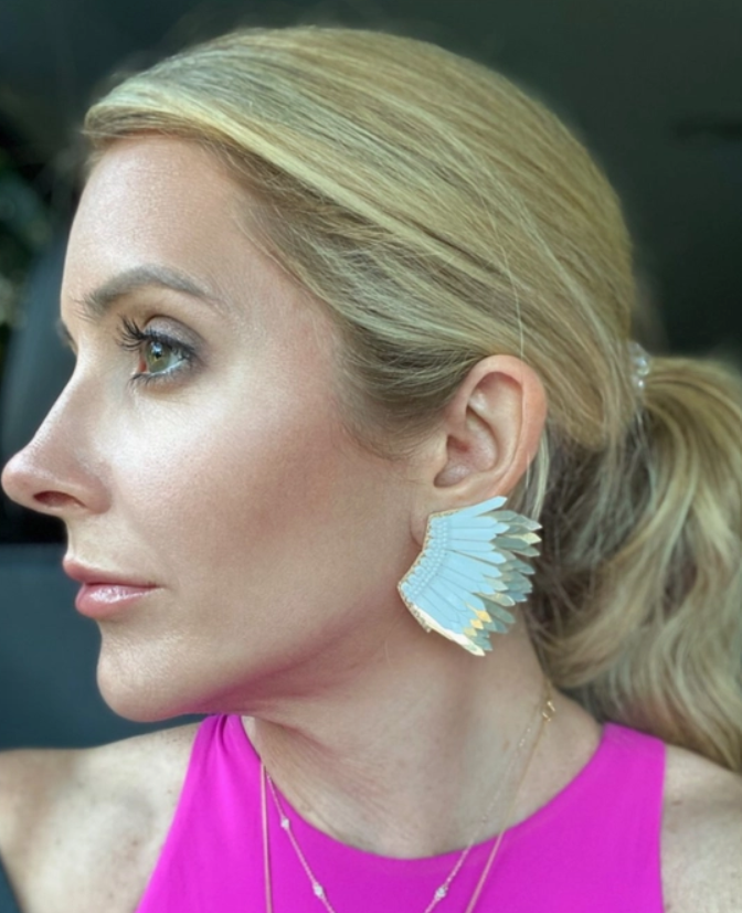 White and Gold Sequin Beaded Wing Earrings